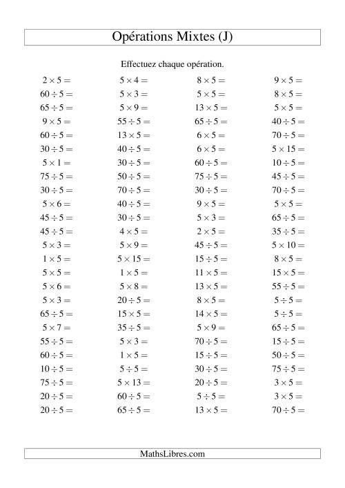 Multiplication et division -- Règles de 5 (variation 1 à 15) (J)