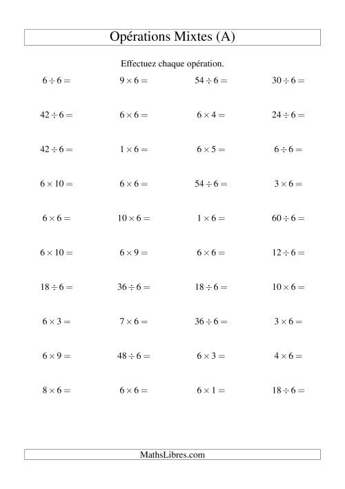 Multiplication et division -- Règles de 6 (variation 1 à 10) (A)