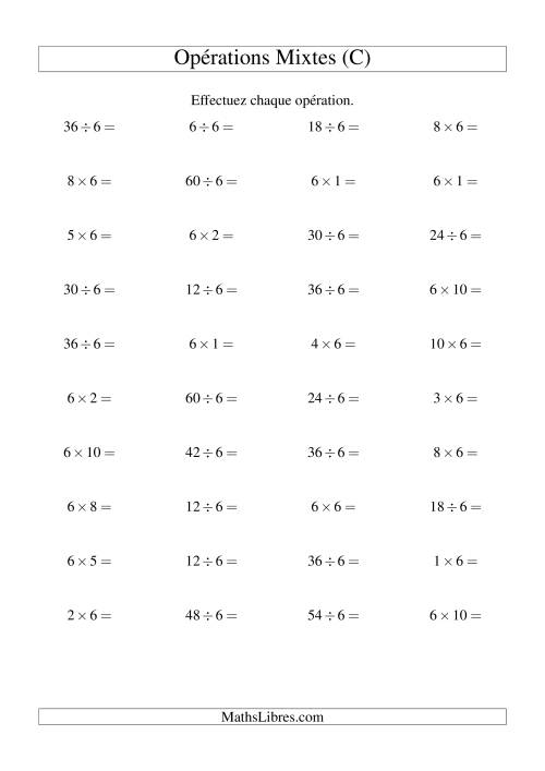 Multiplication et division -- Règles de 6 (variation 1 à 10) (C)