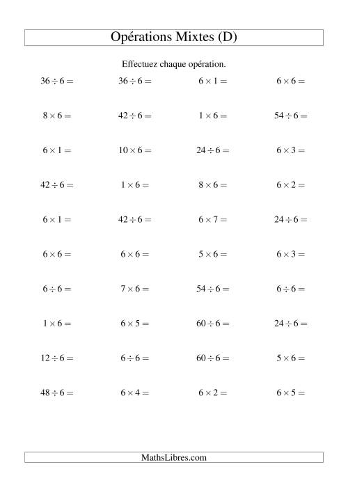 Multiplication et division -- Règles de 6 (variation 1 à 10) (D)