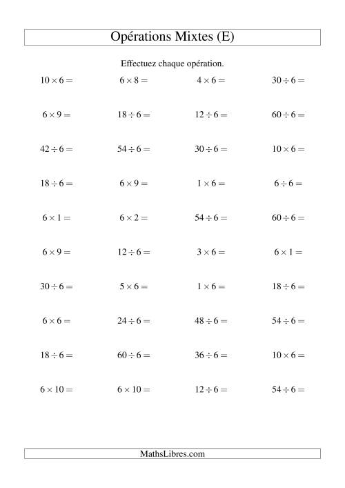 Multiplication et division -- Règles de 6 (variation 1 à 10) (E)