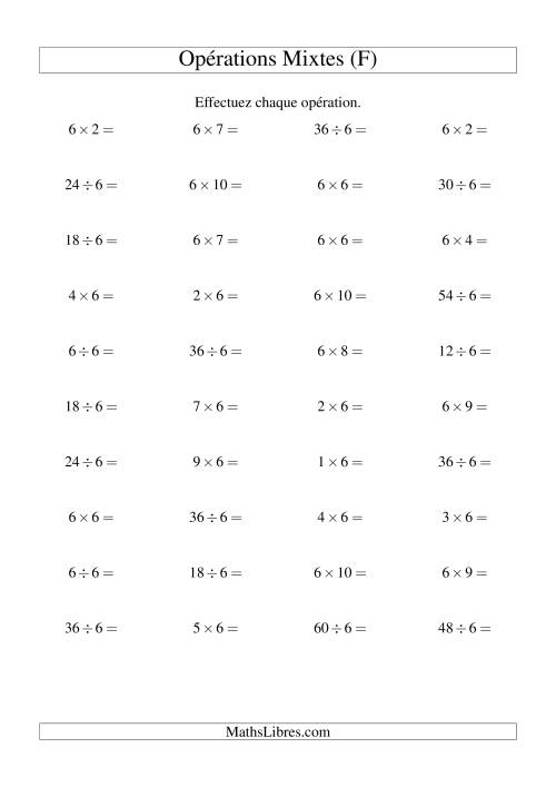 Multiplication et division -- Règles de 6 (variation 1 à 10) (F)