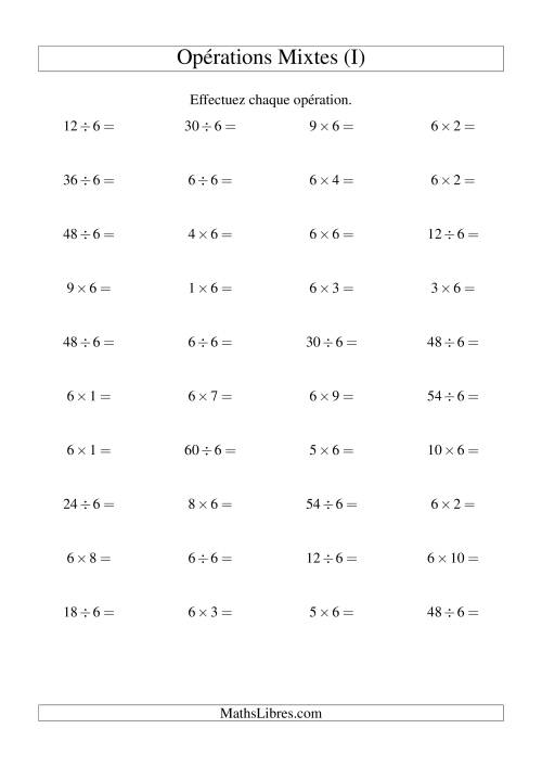Multiplication et division -- Règles de 6 (variation 1 à 10) (I)