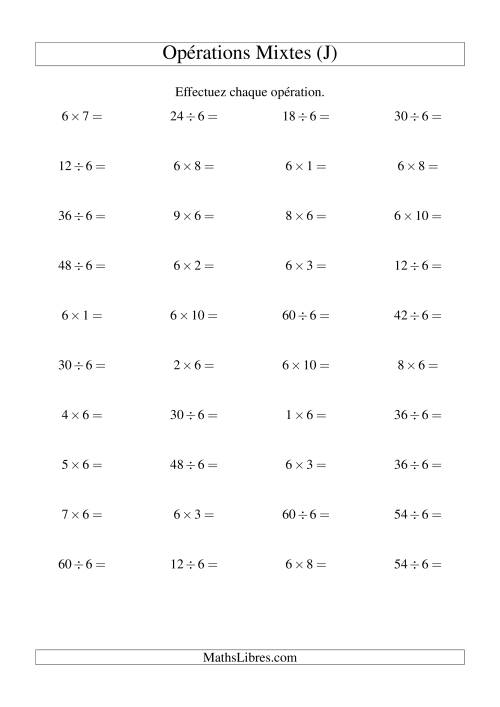 Multiplication et division -- Règles de 6 (variation 1 à 10) (J)