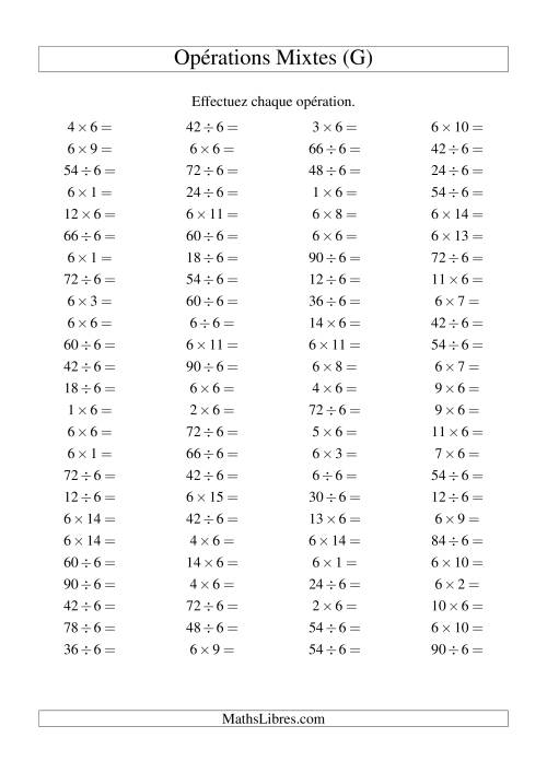 Multiplication et division -- Règles de 6 (variation 1 à 15) (G)