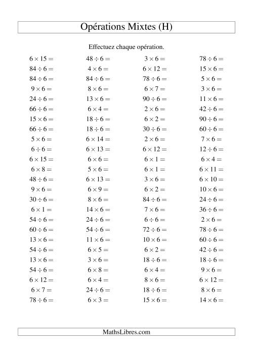 Multiplication et division -- Règles de 6 (variation 1 à 15) (H)