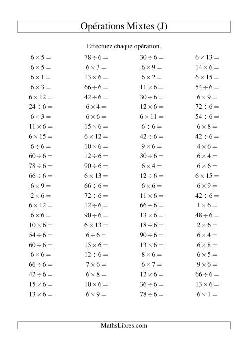 Multiplication et division -- Règles de 6 (variation 1 à 15) (J)
