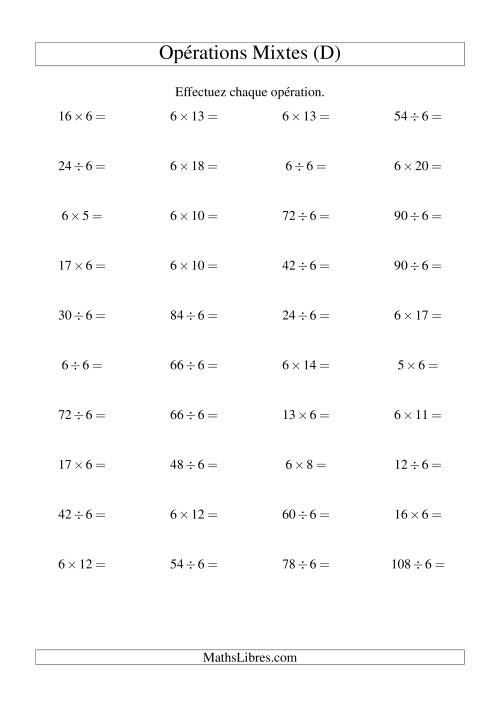 Multiplication et division -- Règles de 6 (variation 1 à 20) (D)