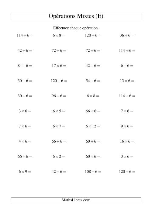 Multiplication et division -- Règles de 6 (variation 1 à 20) (E)