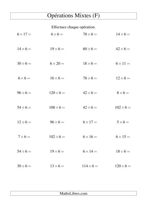 Multiplication et division -- Règles de 6 (variation 1 à 20) (F)