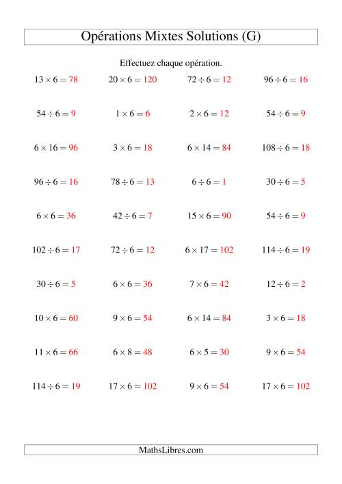 Multiplication et division -- Règles de 6 (variation 1 à 20) (G) page 2