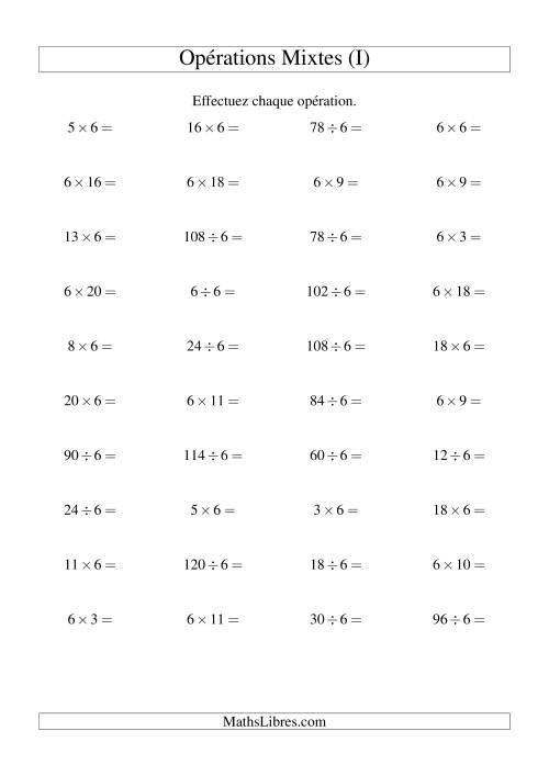 Multiplication et division -- Règles de 6 (variation 1 à 20) (I)