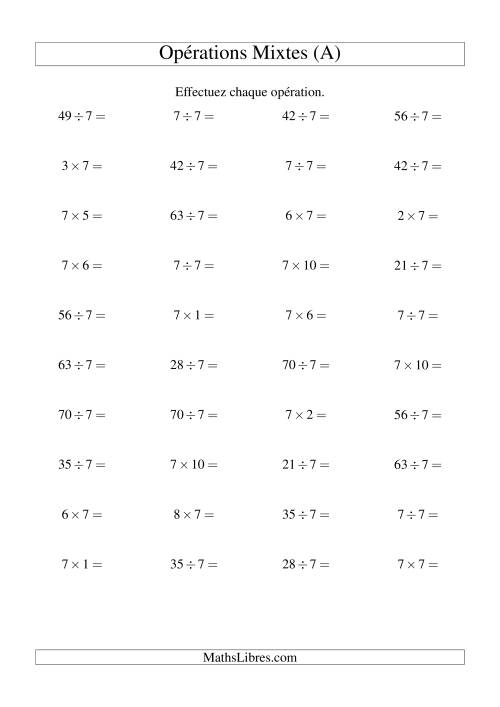 Multiplication et division -- Règles de 7 (variation 1 à 10) (A)