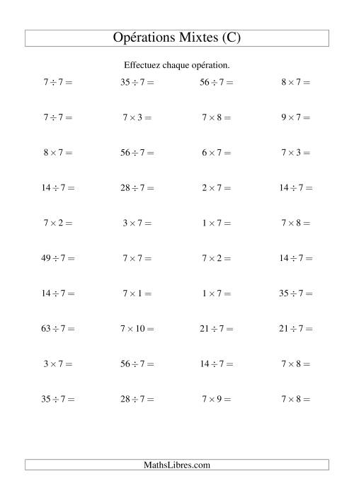 Multiplication et division -- Règles de 7 (variation 1 à 10) (C)