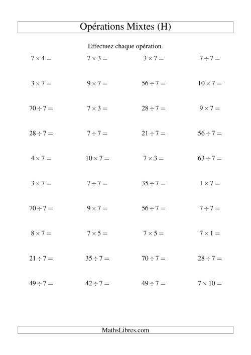 Multiplication et division -- Règles de 7 (variation 1 à 10) (H)