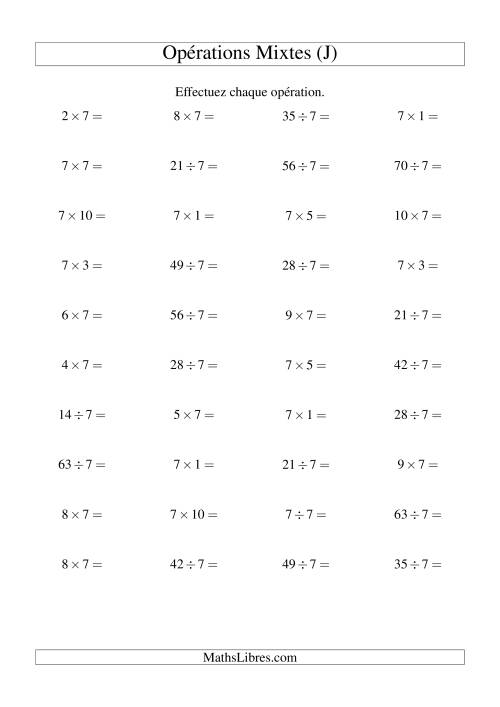 Multiplication et division -- Règles de 7 (variation 1 à 10) (J)