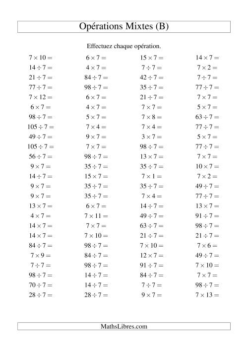 Multiplication et division -- Règles de 7 (variation 1 à 15) (B)