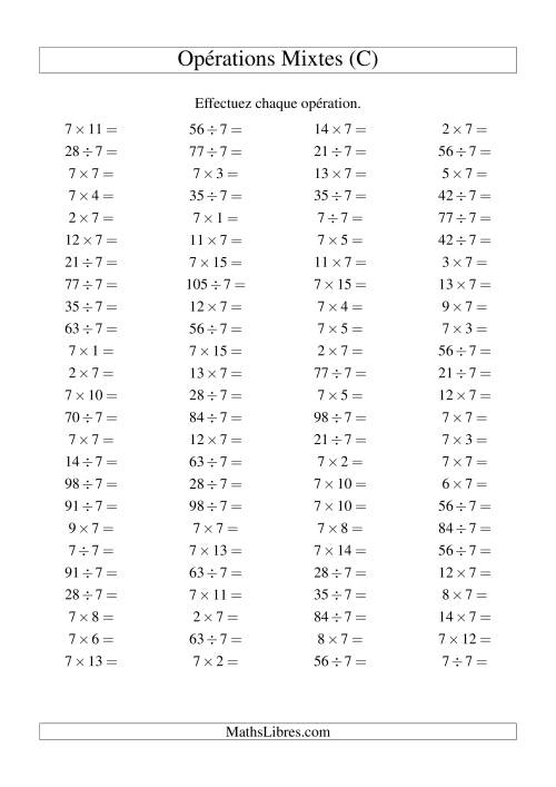 Multiplication et division -- Règles de 7 (variation 1 à 15) (C)