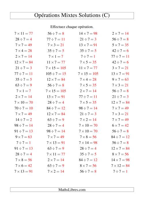 Multiplication et division -- Règles de 7 (variation 1 à 15) (C) page 2
