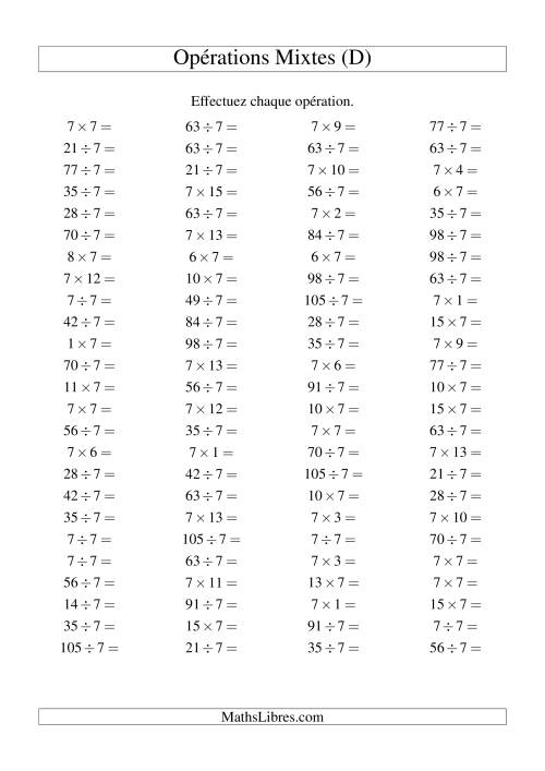 Multiplication et division -- Règles de 7 (variation 1 à 15) (D)
