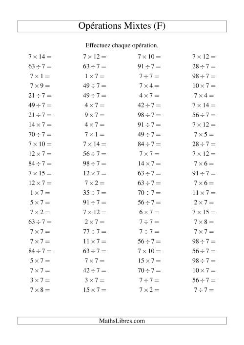 Multiplication et division -- Règles de 7 (variation 1 à 15) (F)