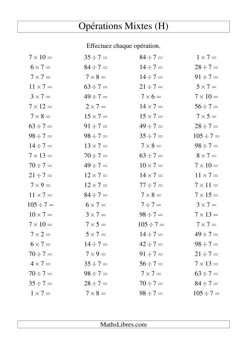 Multiplication et division -- Règles de 7 (variation 1 à 15) (H)
