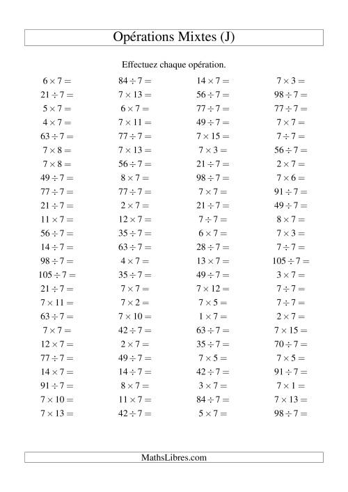 Multiplication et division -- Règles de 7 (variation 1 à 15) (J)