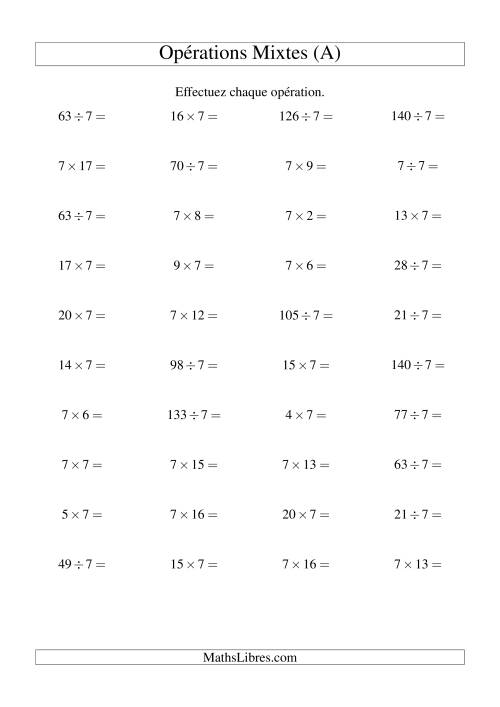 Multiplication et division -- Règles de 7 (variation 1 à 20) (A)