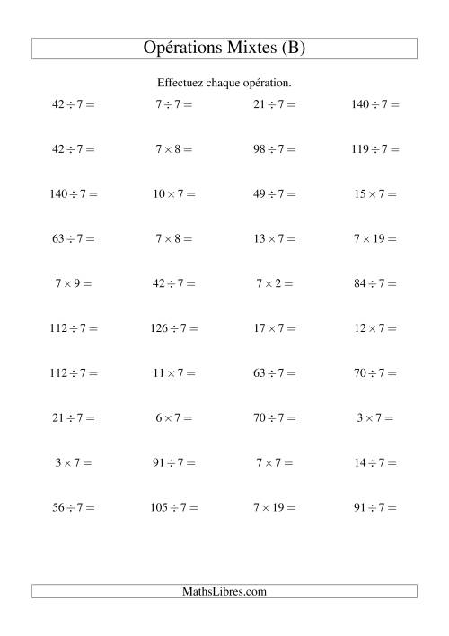 Multiplication et division -- Règles de 7 (variation 1 à 20) (B)