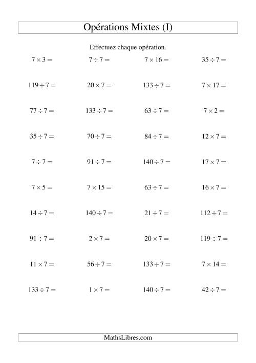 Multiplication et division -- Règles de 7 (variation 1 à 20) (I)