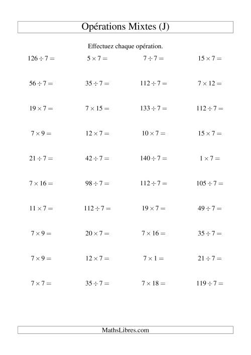 Multiplication et division -- Règles de 7 (variation 1 à 20) (J)