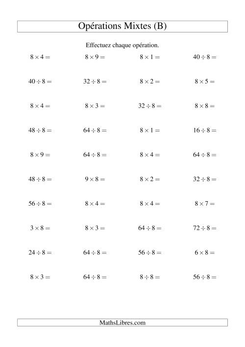Multiplication et division -- Règles de 8 (variation 1 à 10) (B)