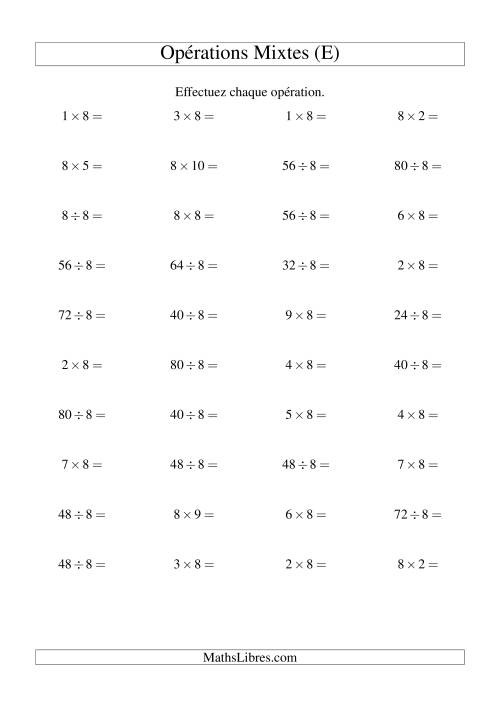 Multiplication et division -- Règles de 8 (variation 1 à 10) (E)