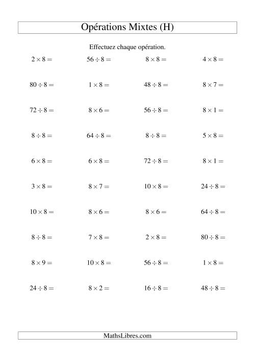 Multiplication et division -- Règles de 8 (variation 1 à 10) (H)