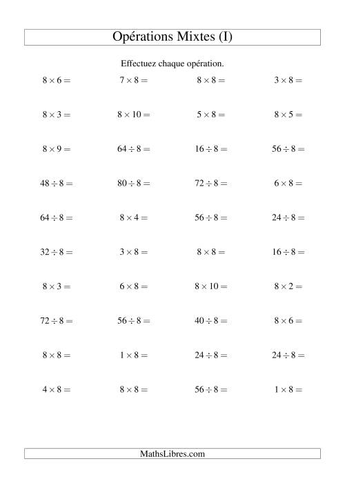 Multiplication et division -- Règles de 8 (variation 1 à 10) (I)
