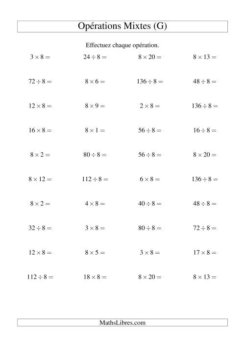 Multiplication et division -- Règles de 8 (variation 1 à 20) (G)
