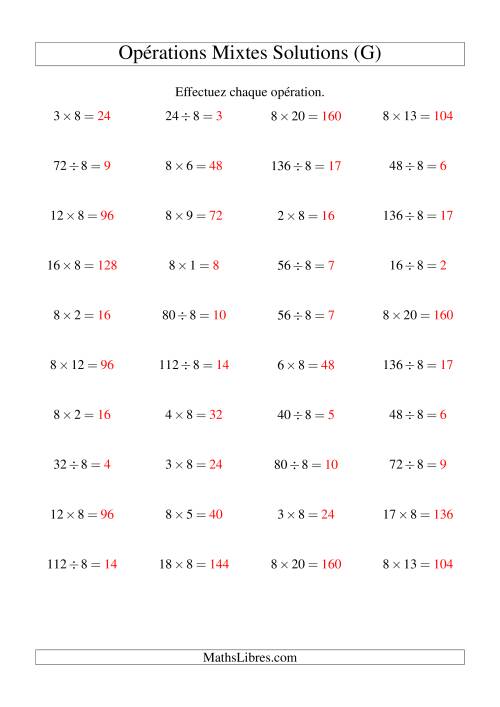 Multiplication et division -- Règles de 8 (variation 1 à 20) (G) page 2