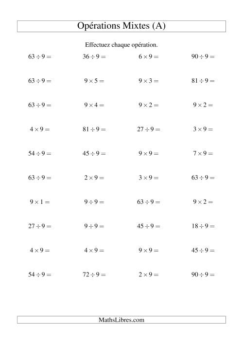 Multiplication et division -- Règles de 9 (variation 1 à 10) (A)