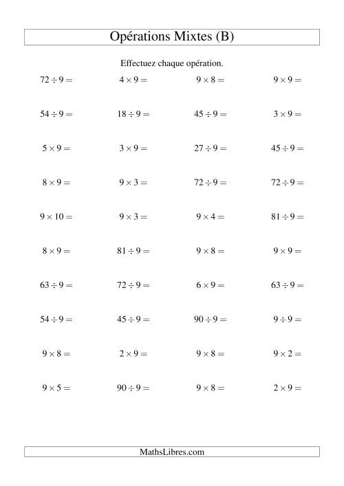 Multiplication et division -- Règles de 9 (variation 1 à 10) (B)