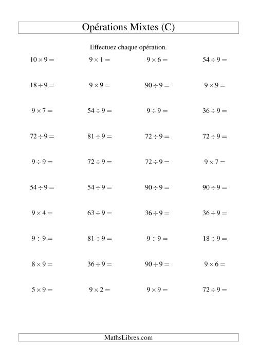 Multiplication et division -- Règles de 9 (variation 1 à 10) (C)