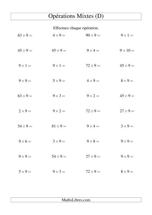 Multiplication et division -- Règles de 9 (variation 1 à 10) (D)