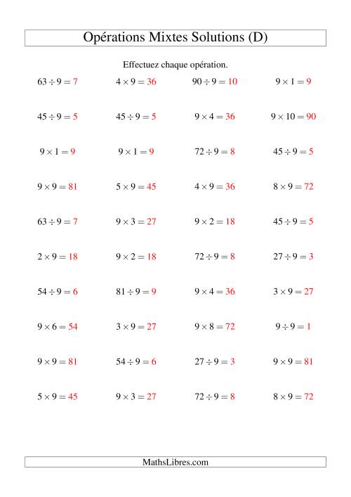 Multiplication et division -- Règles de 9 (variation 1 à 10) (D) page 2
