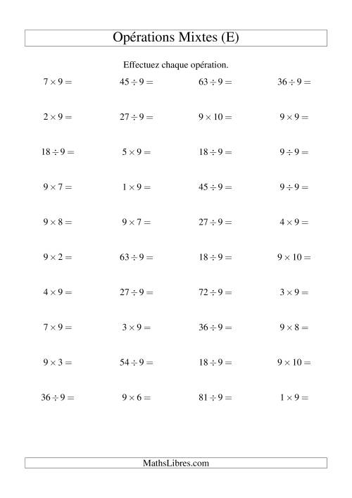 Multiplication et division -- Règles de 9 (variation 1 à 10) (E)