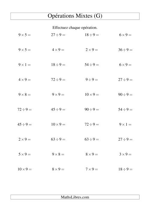 Multiplication et division -- Règles de 9 (variation 1 à 10) (G)