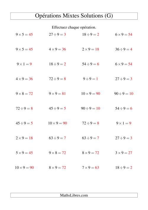 Multiplication et division -- Règles de 9 (variation 1 à 10) (G) page 2