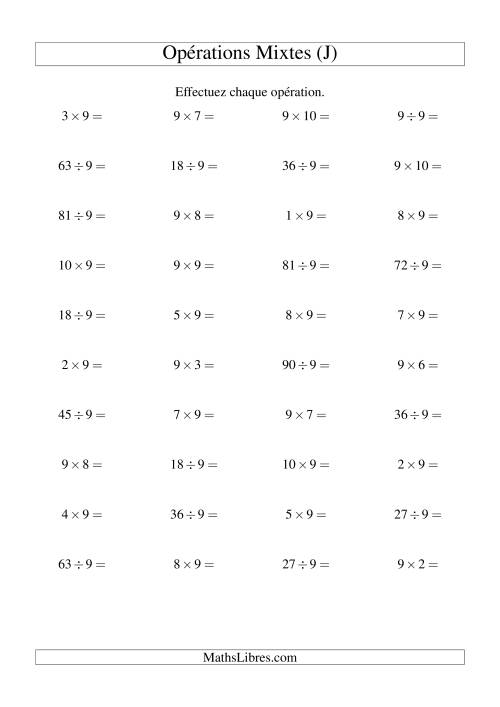 Multiplication et division -- Règles de 9 (variation 1 à 10) (J)