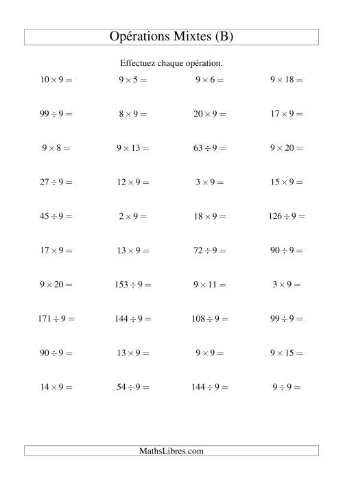 Multiplication et division -- Règles de 9 (variation 1 à 20) (B)