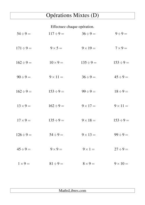 Multiplication et division -- Règles de 9 (variation 1 à 20) (D)