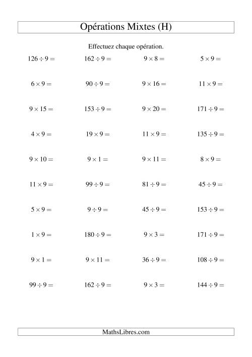 Multiplication et division -- Règles de 9 (variation 1 à 20) (H)