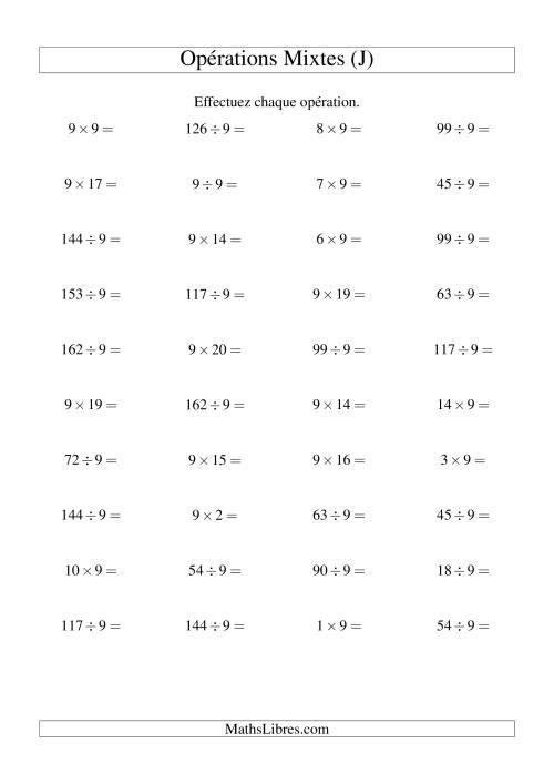 Multiplication et division -- Règles de 9 (variation 1 à 20) (J)